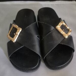 SCHUTZ Black Sandals with Gold Buckle Sz 8